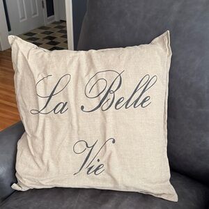 La Belle Vie Natural Linen Accent Pillow - Neutral Script 20”x20”